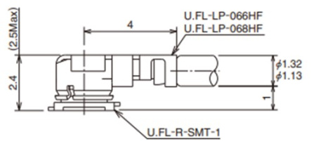 Разъем U.FL-LP-066HF female для микрокоаксиального кабеля диаметром 1.32 мм