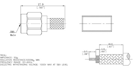 RP SMA male прямой для кабеля LMR195 / 3D-FB / RG58
